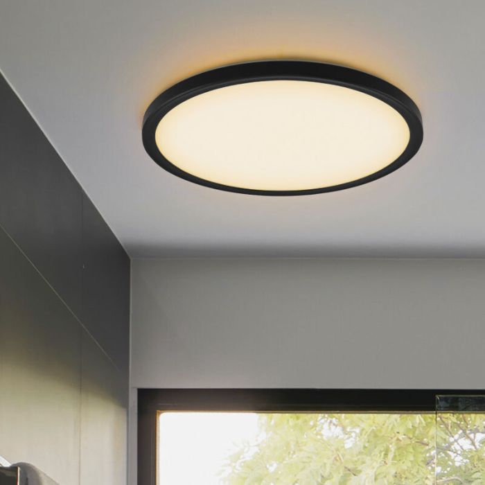 Plastic flush ceiling light black, Shona, 18W, 3000K LED, 3-step dimmable