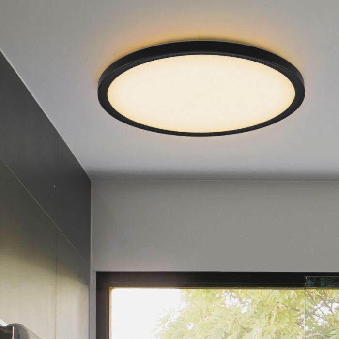 Plastic flush ceiling light black, Shona, 22W, 3000K LED, 3-step dimmable
