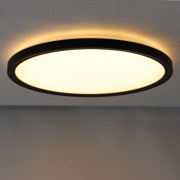 Plastic flush ceiling light black, Shona, 22W, 3000K LED, 3-step dimmable