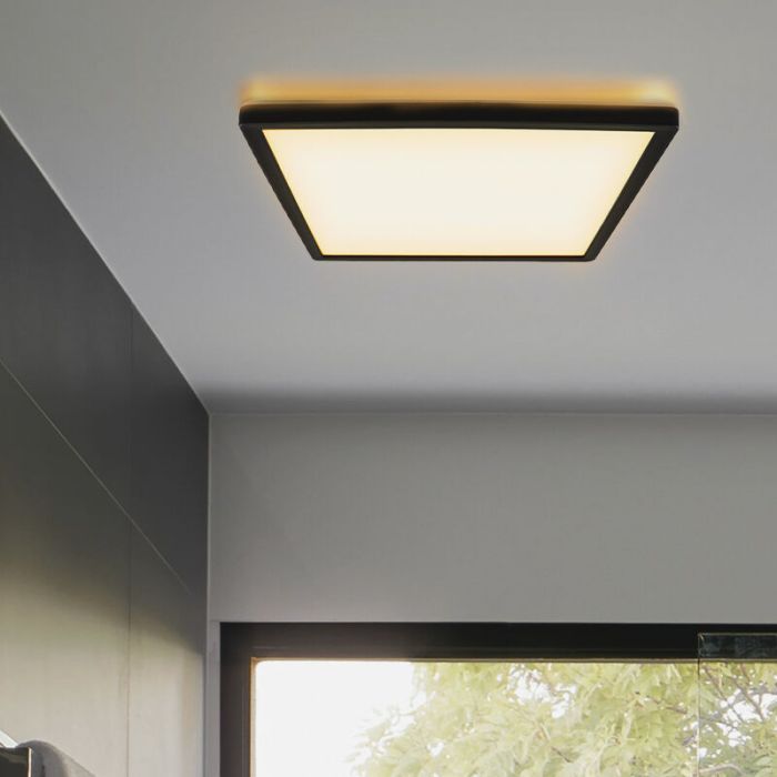 Plastic flush ceiling light black, Shona, 18W, 3000K LED, 3-step dimmable