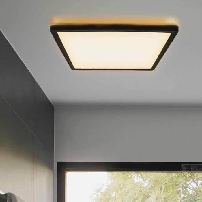 Plastic flush ceiling light black, Shona, 22W, 3000K LED, 3-step dimmable