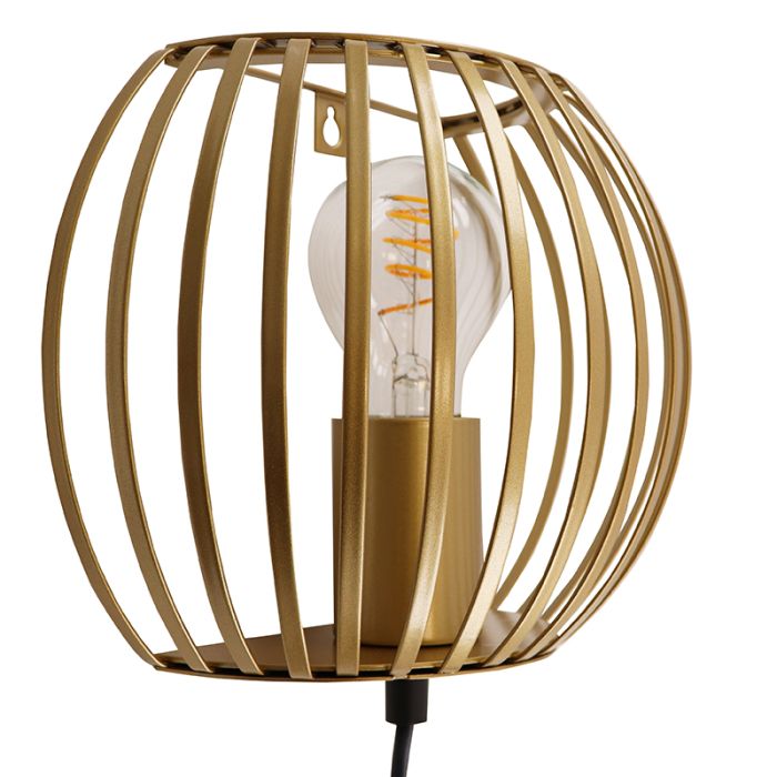Industrial wall light gold, Lieve, with switch