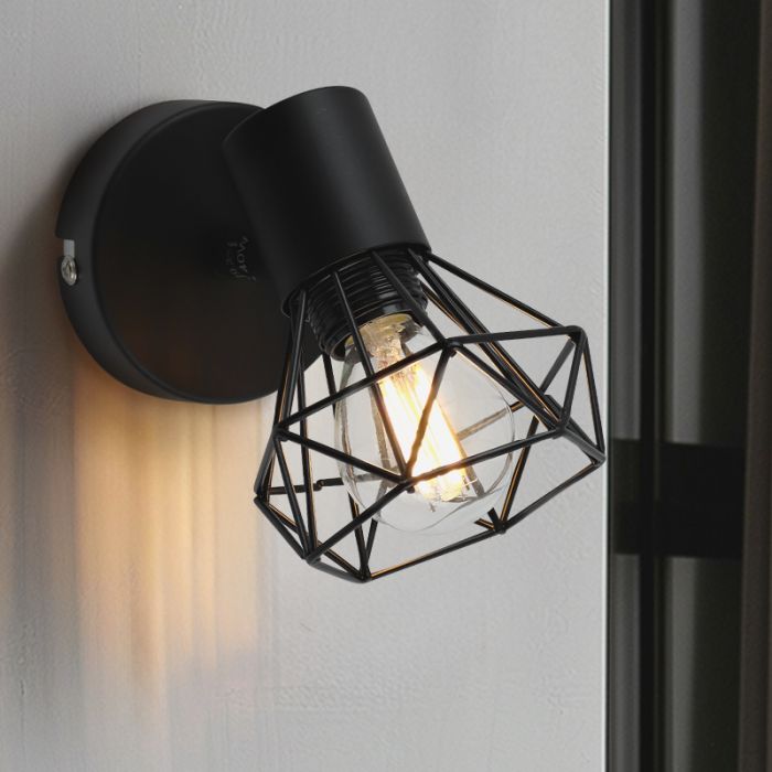 Industrial wall spotlight black, Jaylano