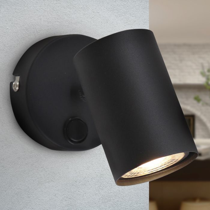 Modern wall spotlight black, Elena, with switch