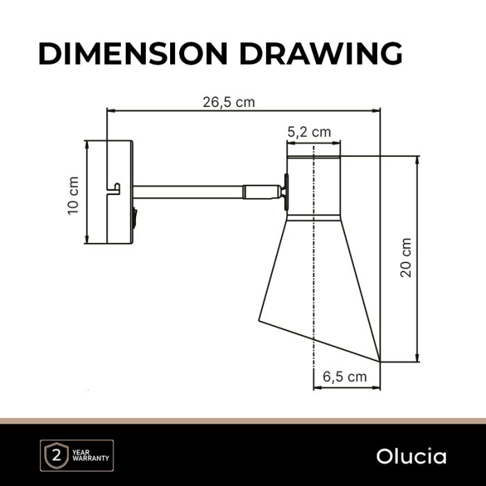 Modern wall light black, Vico, with switch
