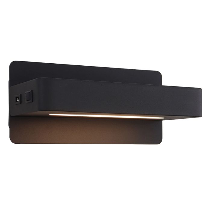 Modern wall light black, Gregor, 10W, 3000K LED, with switch
