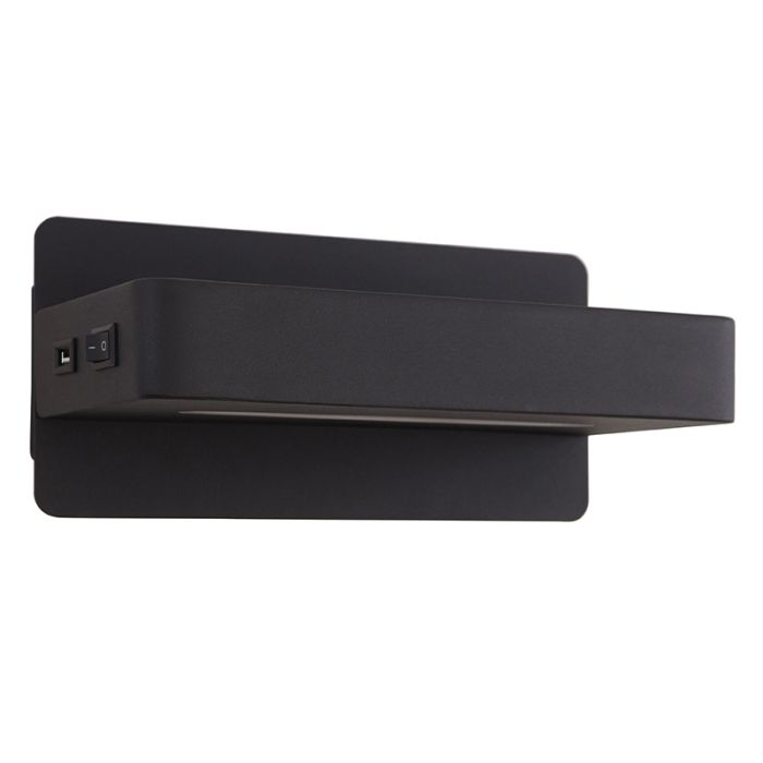 Modern wall light black, Gregor, 10W, 3000K LED, with switch