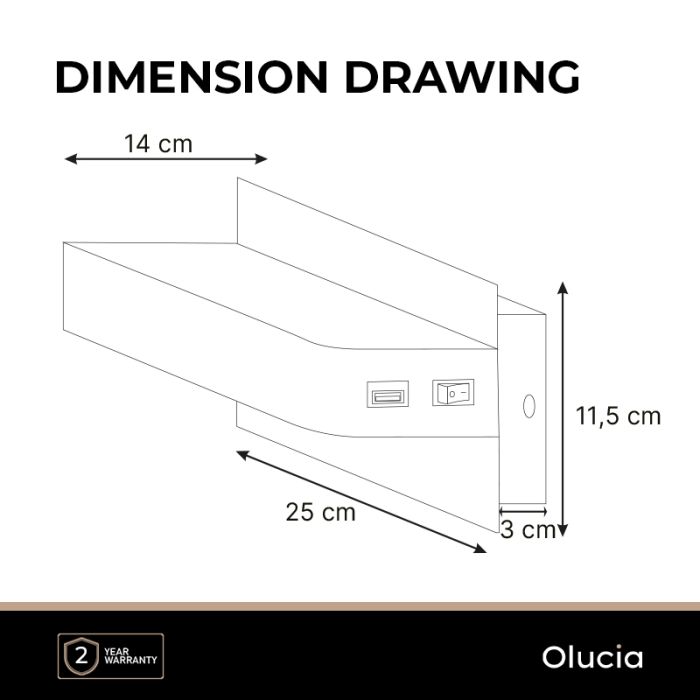 Modern wall light black, Gregor, 10W, 3000K LED, with switch
