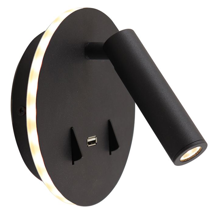 Modern wall light black, Alec, 9W, 3000K LED, with switch