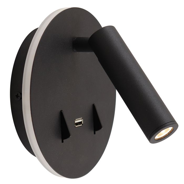 Modern wall light black, Alec, 9W, 3000K LED, with switch