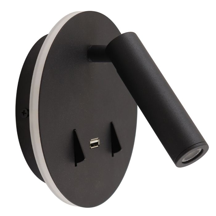 Modern wall light black, Alec, 9W, 3000K LED, with switch