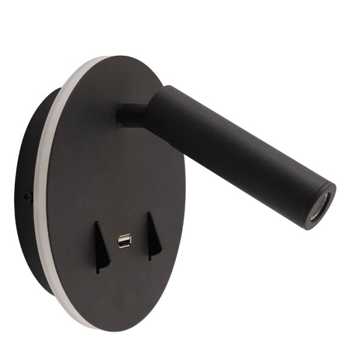 Modern wall light black, Alec, 9W, 3000K LED, with switch