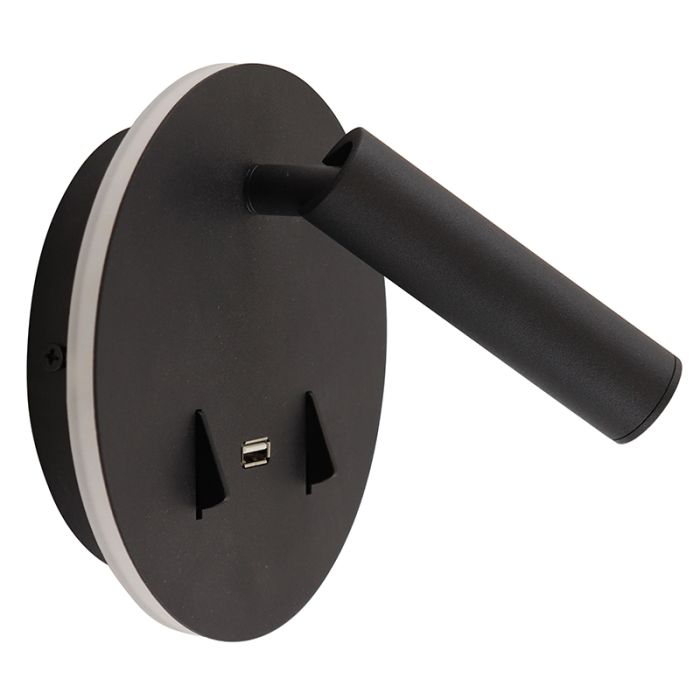 Modern wall light black, Alec, 9W, 3000K LED, with switch