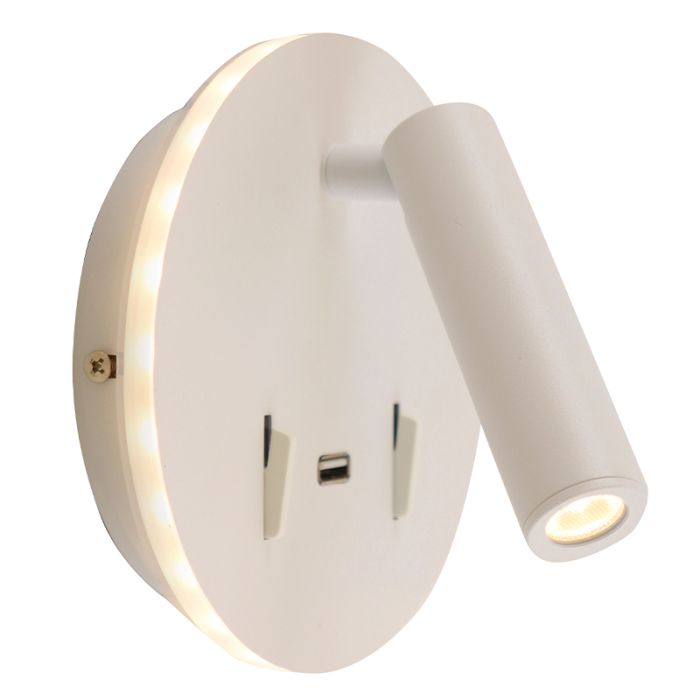 Modern wall light white, Alec, 9W, 3000K LED, with switch