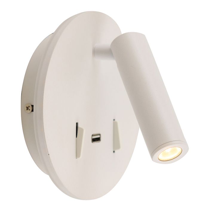 Modern wall light white, Alec, 9W, 3000K LED, with switch