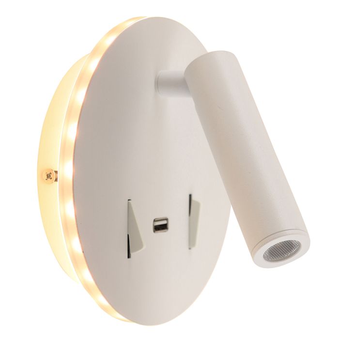 Modern wall light white, Alec, 9W, 3000K LED, with switch