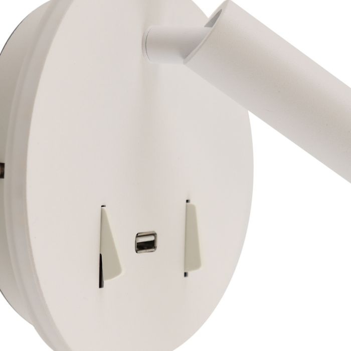 Modern wall light white, Alec, 9W, 3000K LED, with switch