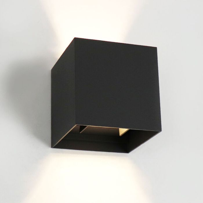 Modern up down wall light black, Dion, 6W, dim to warm LED, IP65