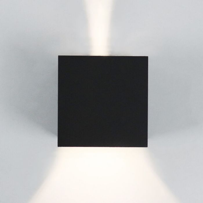 Modern up down wall light black, Dion, 6W, dim to warm LED, IP65