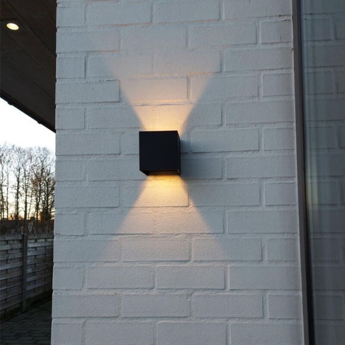 Modern up down wall light black, Dion, 6W, dim to warm LED, IP65