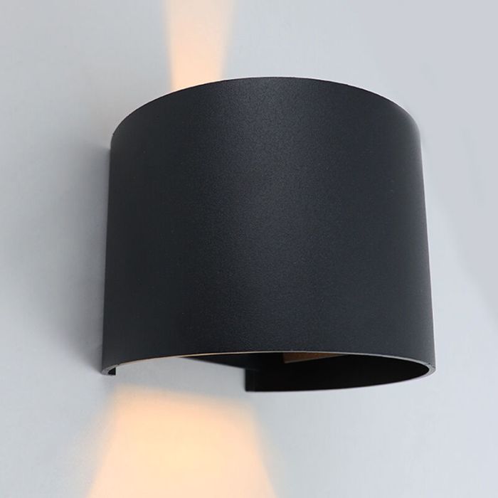 Modern up down wall light black, Dion, 6W, 3000K LED, IP65