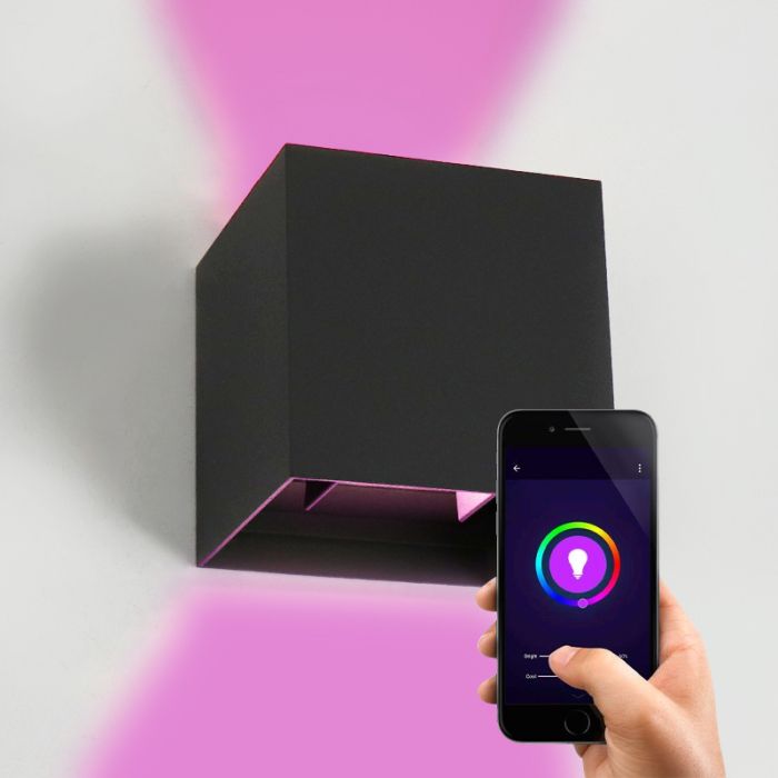 Modern smart wall light black, Dion, 6W, RGBW LED, IP65