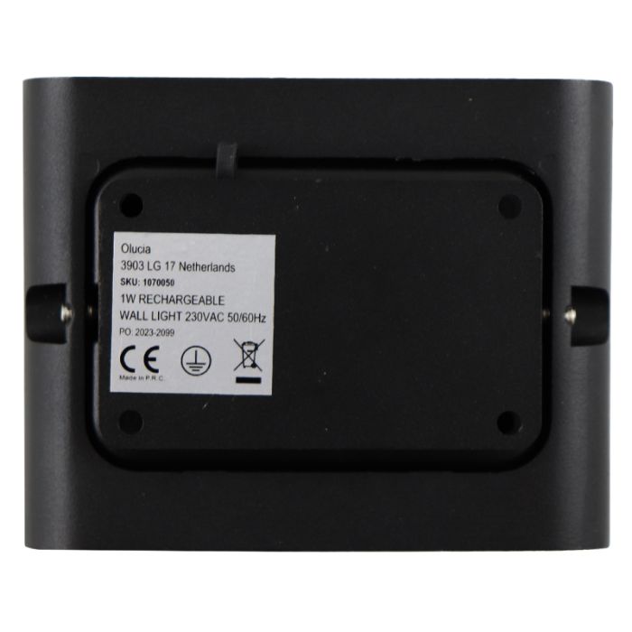 Modern rechargeable wall light black, Rodigo, 1W, 3000K LED, IP44