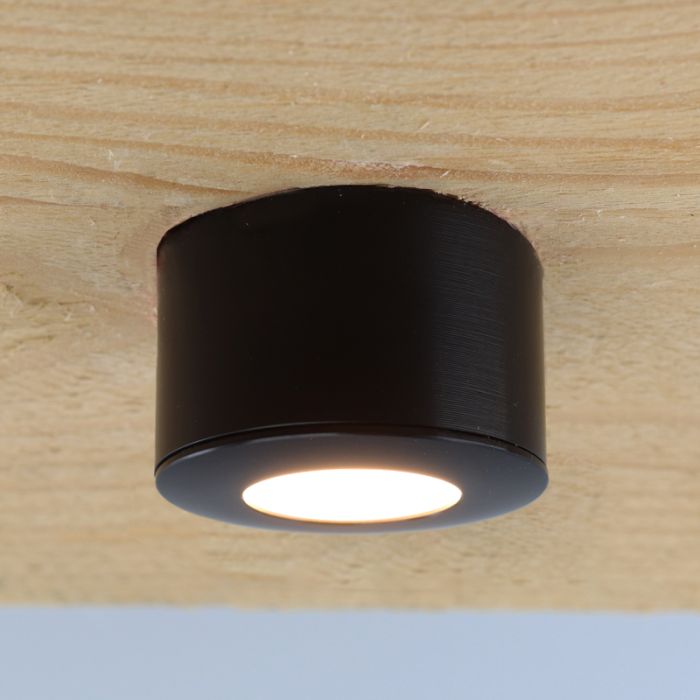 Round black surface mounted spotlight Vasso, IP44, dimmable