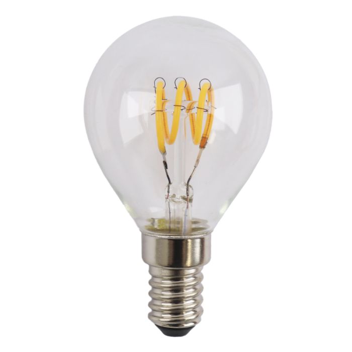 Dimmable Olucia E14 LED filament bulb Tuelo, P45, 4W, 2700K