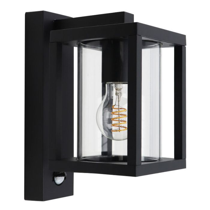 Modern outdoor wall light with motion sensor black, Amalie, IP54