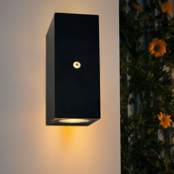 Modern outdoor wall light with dusk to dawn sensor black, Corella, IP54