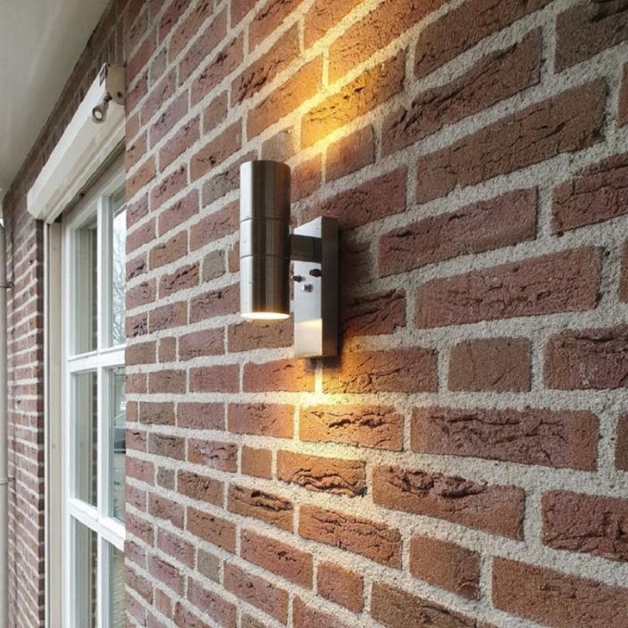 Modern outdoor wall light with dusk to dawn sensor silver, Pedro, IP44
