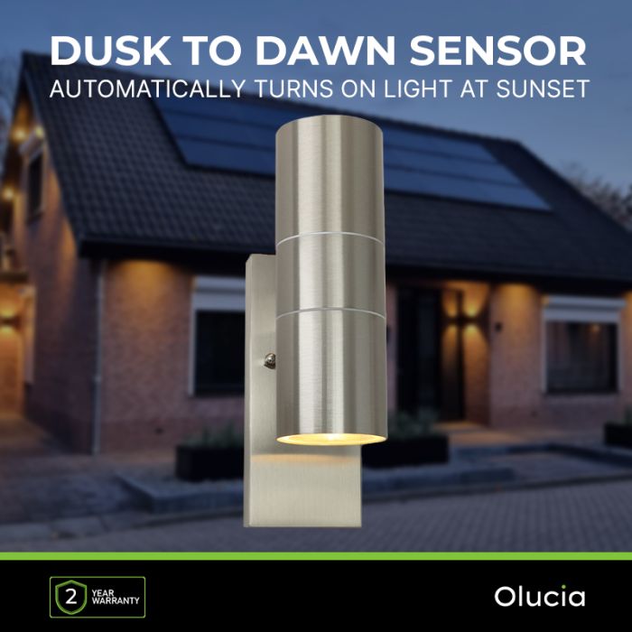 Modern outdoor wall light with dusk to dawn sensor silver, Pedro, IP44