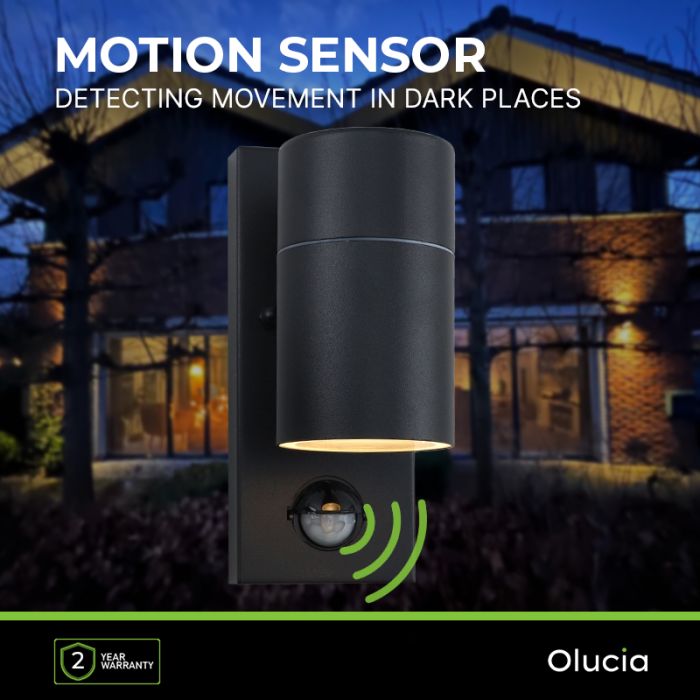 Modern outdoor wall light with motion sensor black, Pedro, IP44
