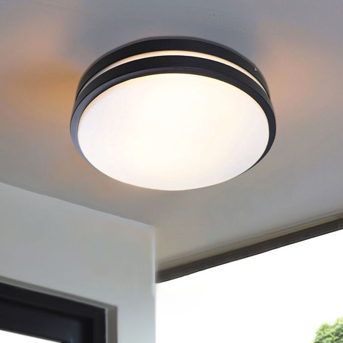Plastic outdoor ceiling light with motion sensor black, James, IP44