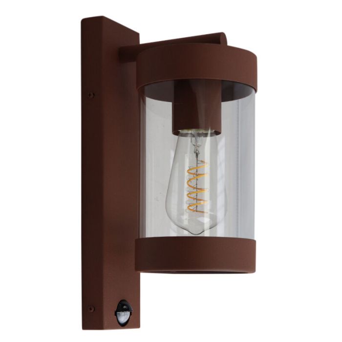 Modern outdoor wall light with motion sensor rust coloured, Musa, IP44