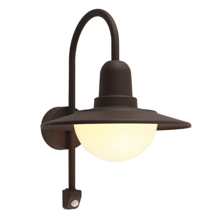 Classic outdoor wall light with motion sensor rust coloured, Rolin, IP54