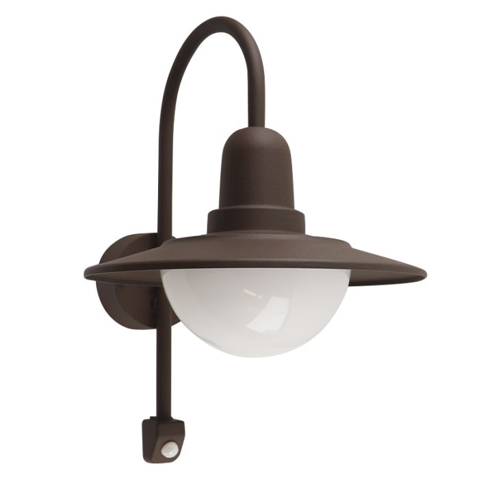 Classic outdoor wall light with motion sensor rust coloured, Rolin, IP54