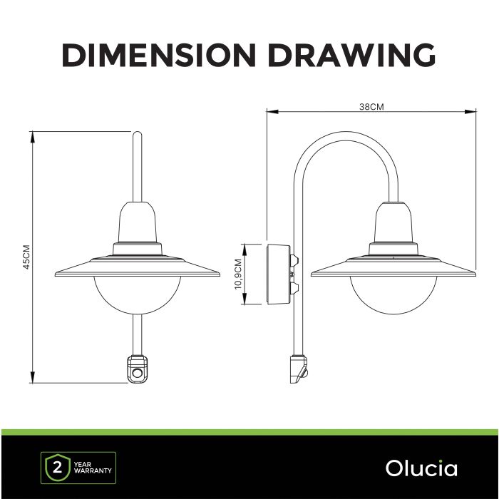 Classic outdoor wall light with motion sensor rust coloured, Rolin, IP54