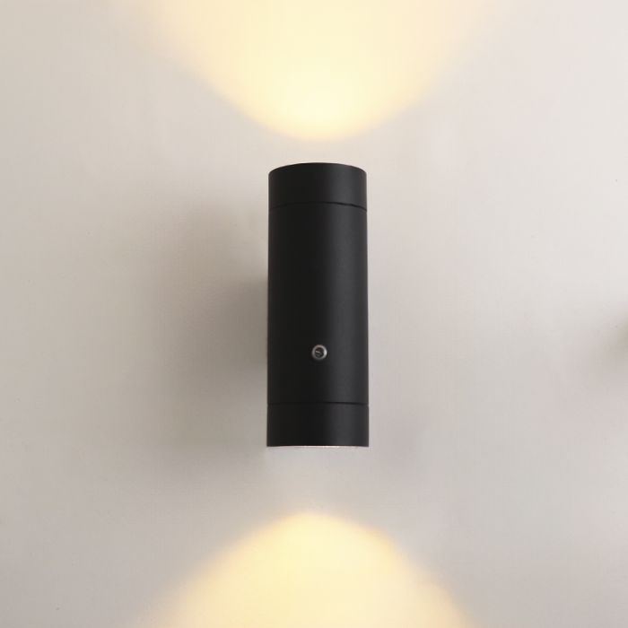 Modern outdoor wall light with dusk to dawn sensor black, Marcos, IP44