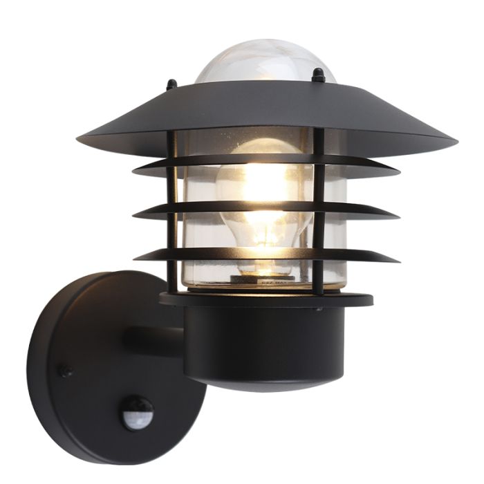 Stainless Steel outdoor wall light with motion sensor black, Felice, IP44