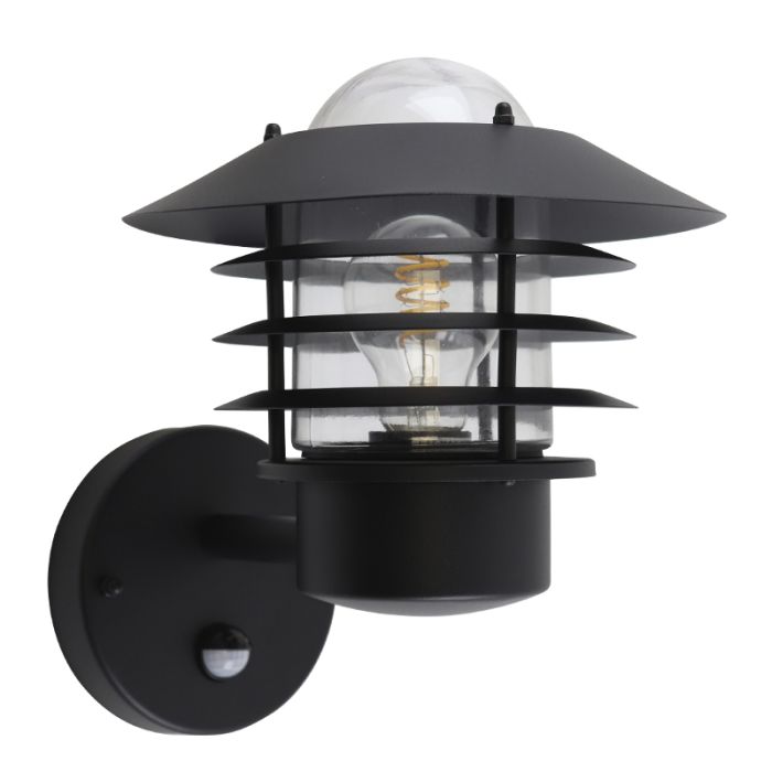 Stainless Steel outdoor wall light with motion sensor black, Felice, IP44