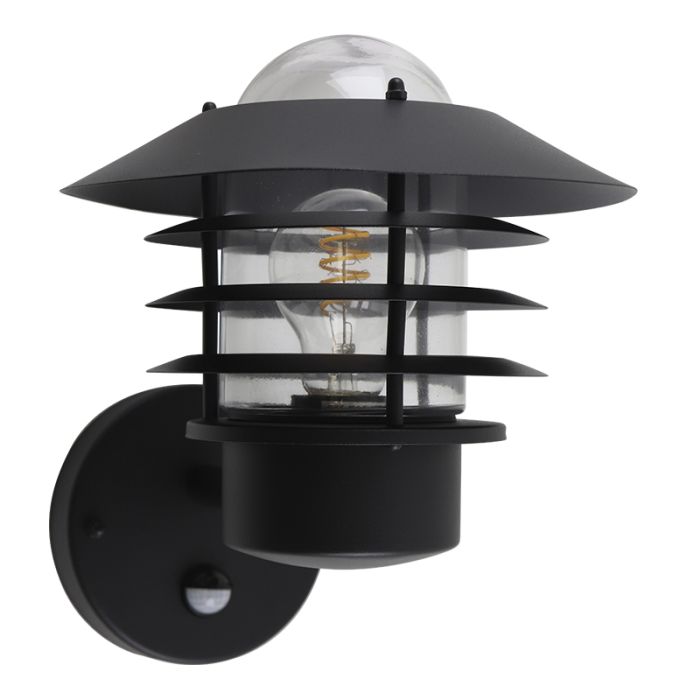 Stainless Steel outdoor wall light with motion sensor black, Felice, IP44