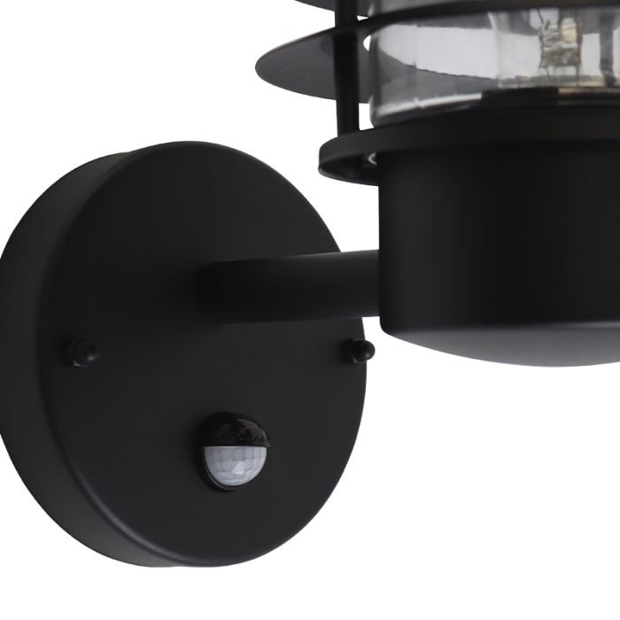 Stainless Steel outdoor wall light with motion sensor black, Felice, IP44