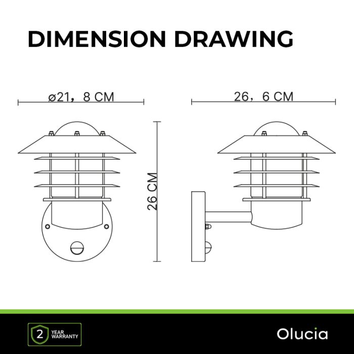 Stainless Steel outdoor wall light with motion sensor black, Felice, IP44