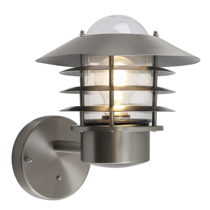 Stainless Steel outdoor wall light with dusk to dawn sensor silver, Felice, IP44