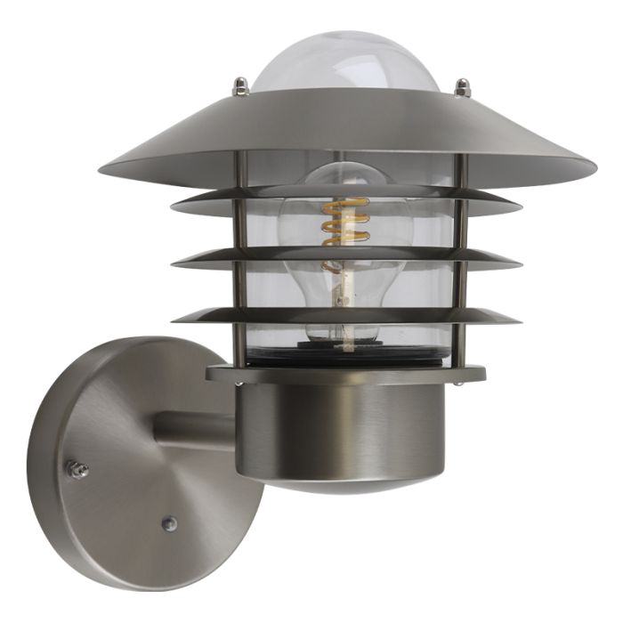 Stainless Steel outdoor wall light with dusk to dawn sensor silver, Felice, IP44