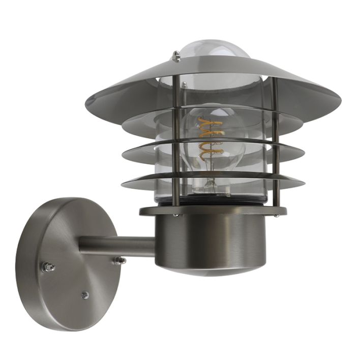 Stainless Steel outdoor wall light with dusk to dawn sensor silver, Felice, IP44