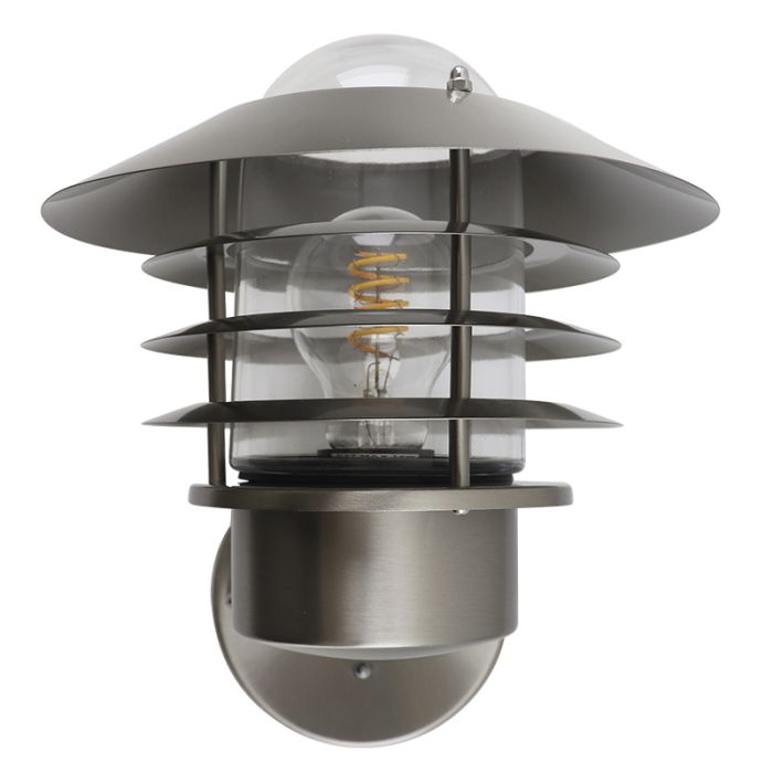Stainless Steel outdoor wall light with dusk to dawn sensor silver, Felice, IP44