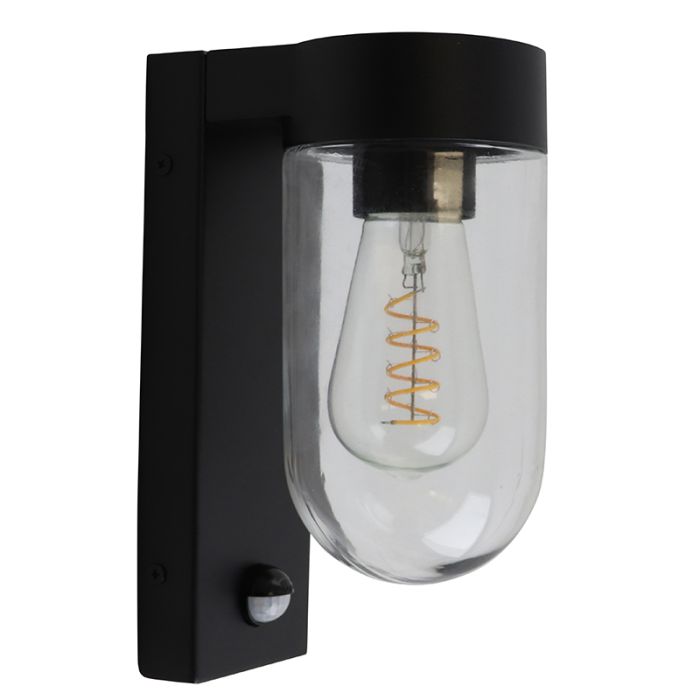 Aluminium outdoor wall light with motion sensor black, Bella, IP44